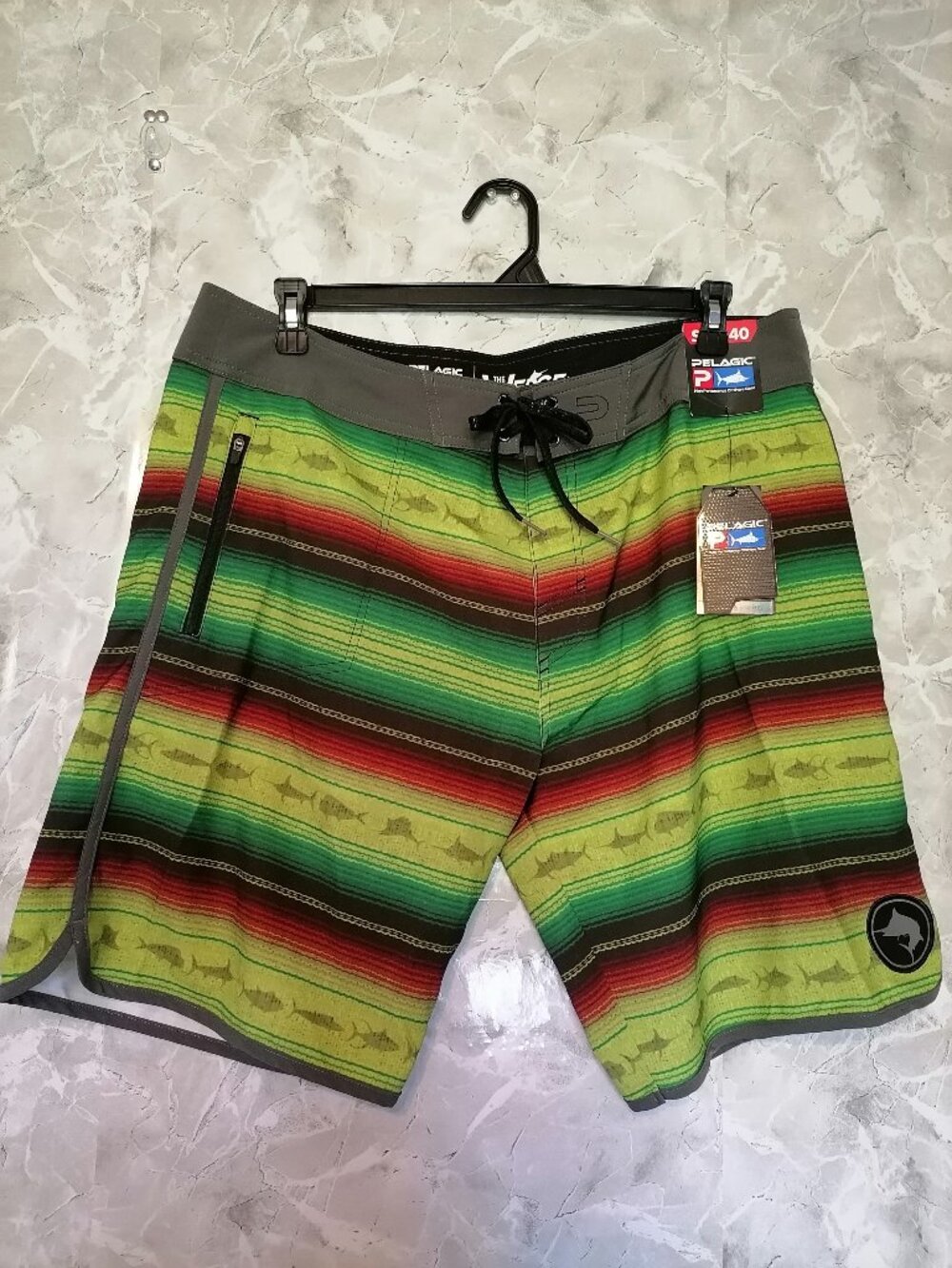 Pelagic The Wedge Boardshorts Mens 40 Sarape Print Fishing Swim Trunks Quick Dry